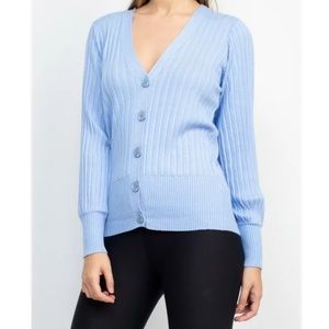 Cyrus blue v neck button down long sleeve knit cardigan